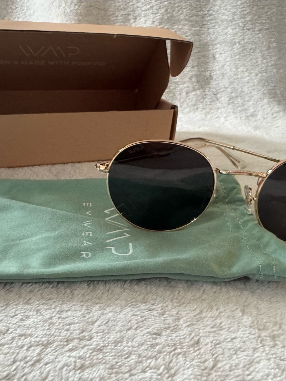 Gold Round Sunglasses with Black Lenses